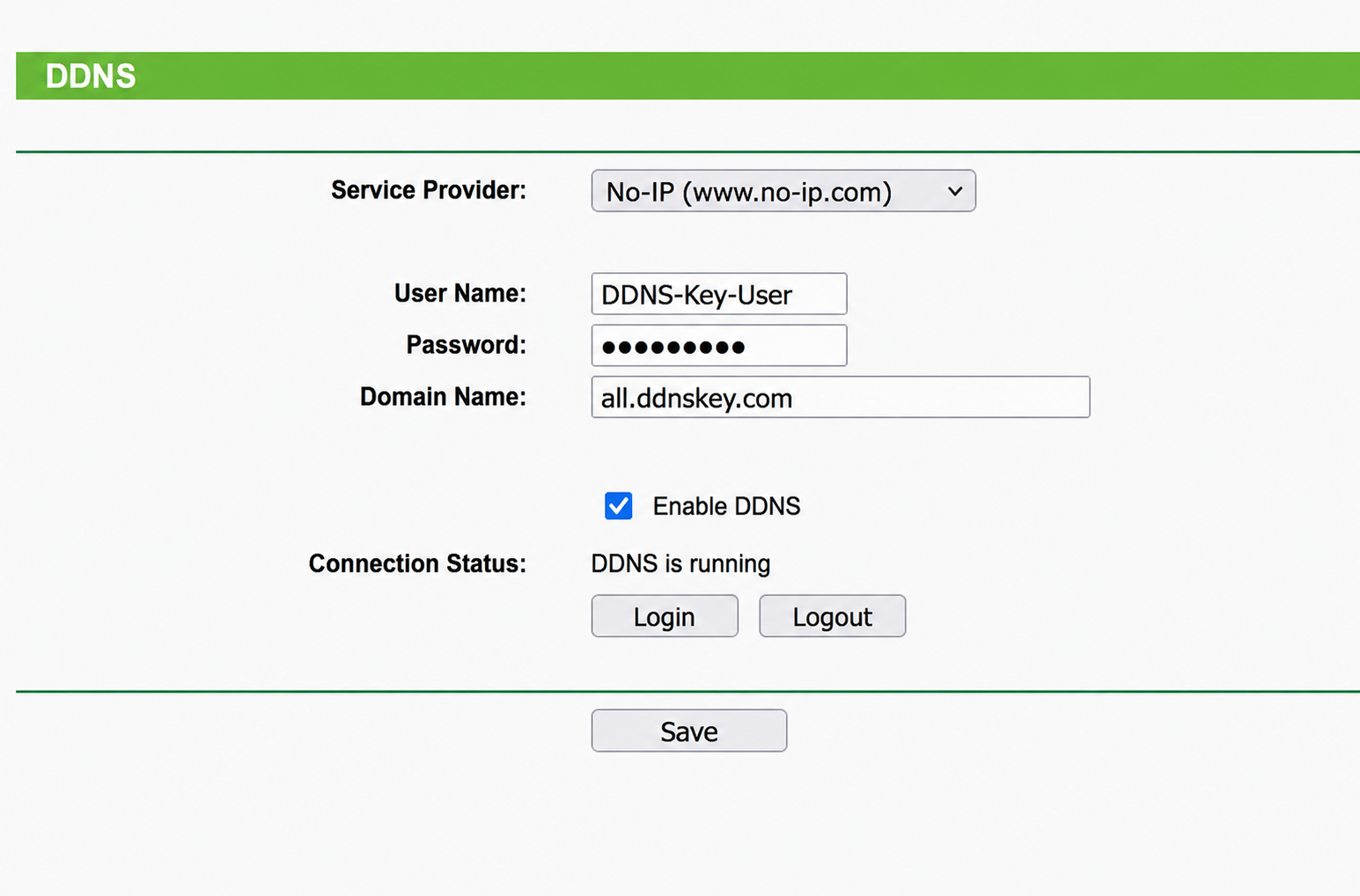 نمونه تنظیم No-IP در صفحه DDNS مودم و DVR